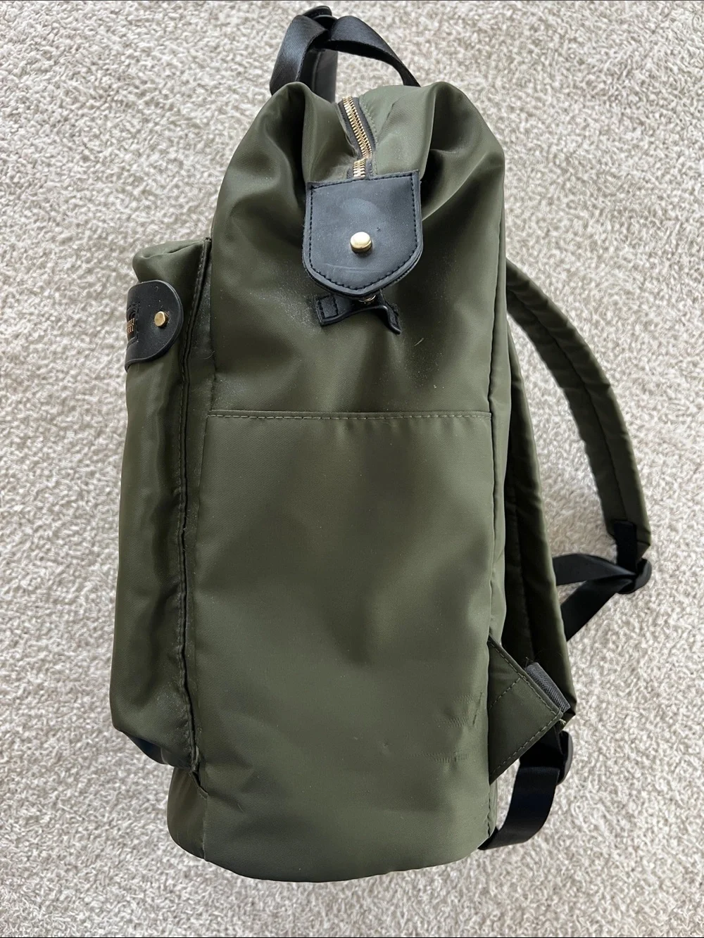a new day Olive Green Backpack with Gold Zipper and Black Trim